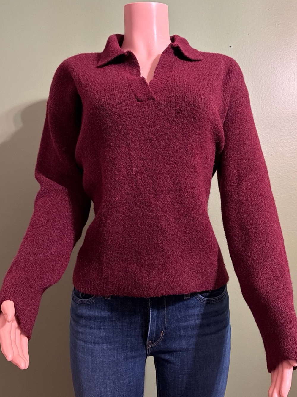 a new day Burgundy V‑Neck Collared Sweater